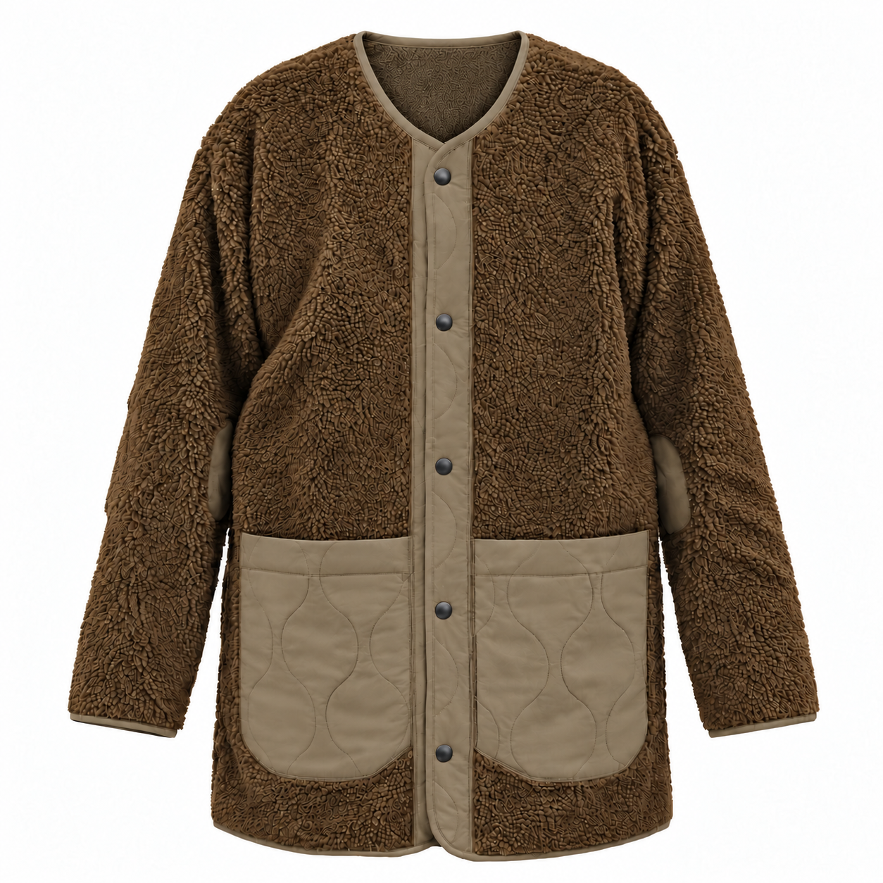 托斯卡尼絨毛拼接外套 Olive Drab｜供應商素材後製重建正面圖（非商品實拍）