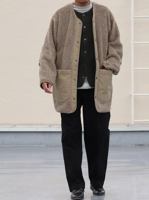 托斯卡尼絨毛拼接外套 Natural｜供應商實穿：173 cm／59 kg，著用 M