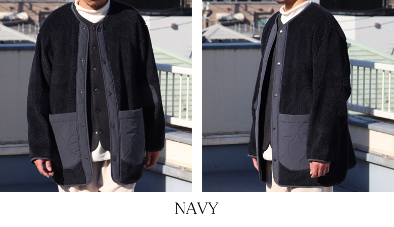 托斯卡尼絨毛拼接外套 Navy｜供應商原圖・多角度參考