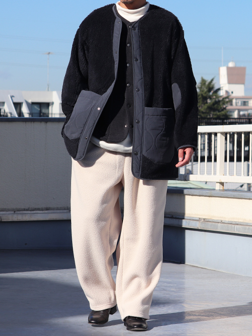 托斯卡尼絨毛拼接外套 Navy｜供應商實穿：173 cm／59 kg，著用 M