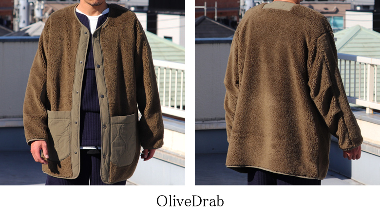 托斯卡尼絨毛拼接外套 Olive Drab｜供應商原圖・多角度參考