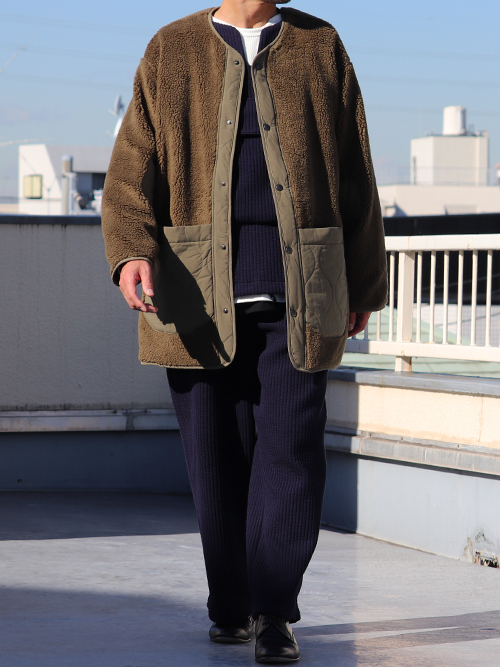 托斯卡尼絨毛拼接外套 Olive Drab｜供應商實穿：173 cm／59 kg，著用 M