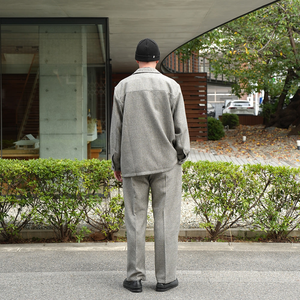 仿毛呢單褶長褲 灰色・實穿照 21