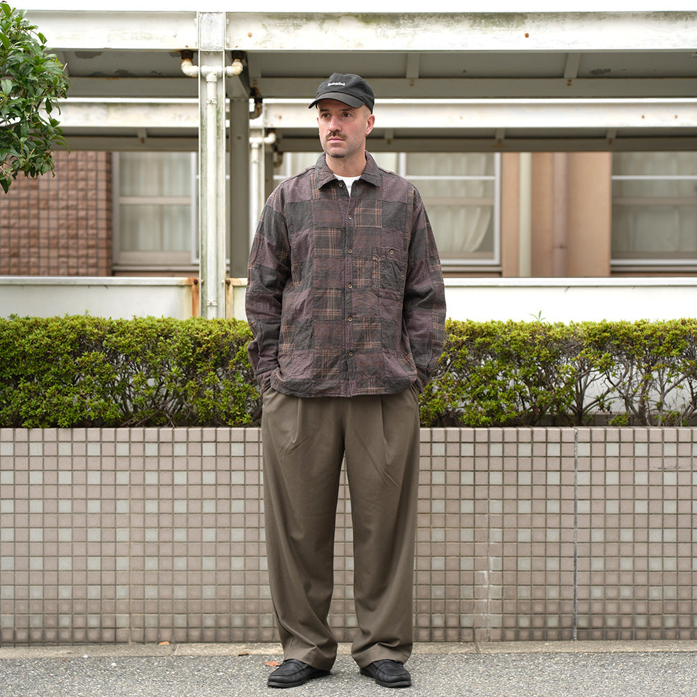 拼接格紋襯衫外套 棕色・實穿照 4